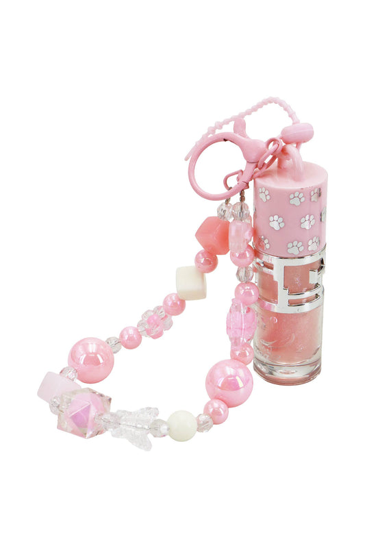 Shimmery Lip Gloss Chunky Beaded Lanyard Keychain - PINK / ONE SIZE
