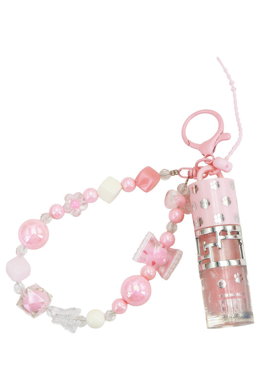 Shimmery Lip Gloss Chunky Beaded Lanyard Keychain - PINK / ONE SIZE